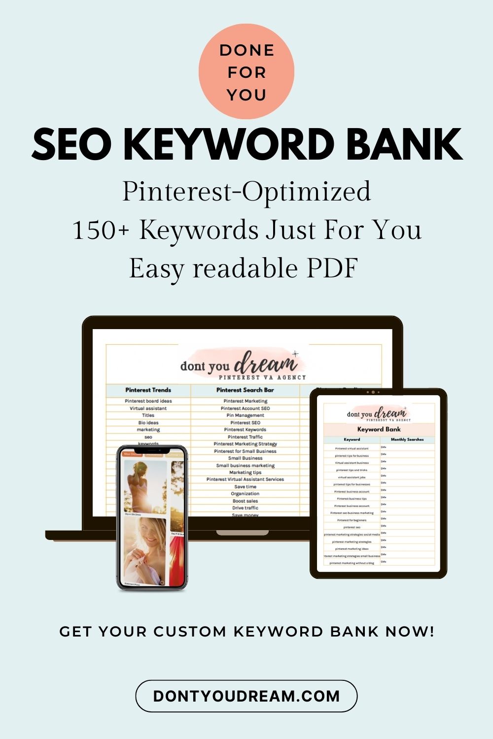 SEO Keyword Bank for Pinterest - Don't You Dream Pinterest VA Agency